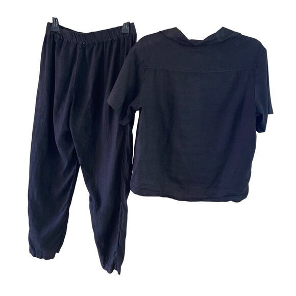 Mate The Label Womens Pants and Top Set Size Medium Black Tapered Leg Pure Linen - Picture 7 of 8